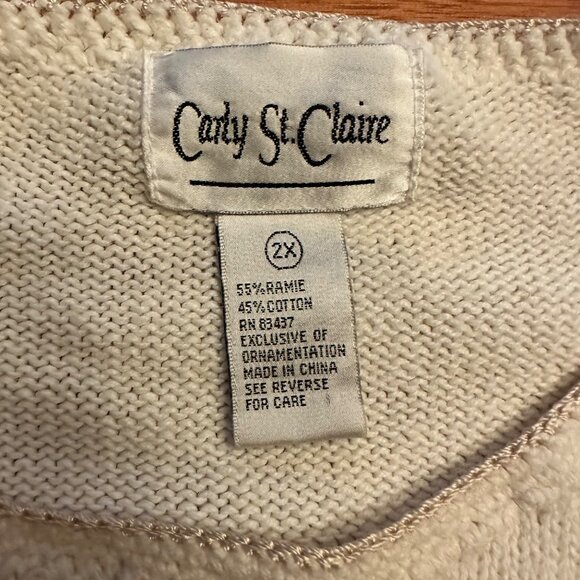 Vintage Plus size sweater 90s Carly St. Clair cross-stitch florals pastel 2X - Picture 5 of 8